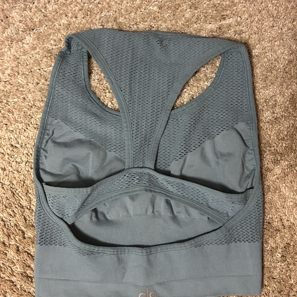 ALO Yoga Women's Dusty Turquoise Mesh Sports Bra